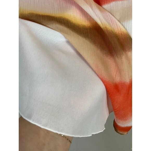 Alfred Dunner Top Women 16 Orange V Neck White Beaded Tropical Ombre Sheer Boho - Picture 8 of 12